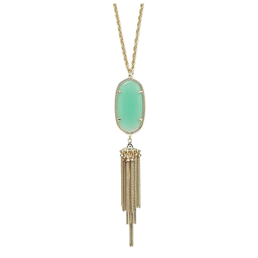 Kendra Scott Rayne Gold Long Pendant Necklace in Chalcedony Glass